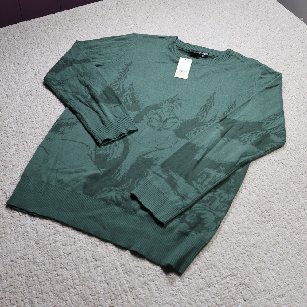 Dr Seuss The Grinch Green Jacquard Knit Crewneck Sweater Large DRGR0GOMLC